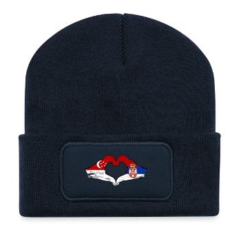 Singapour Serbie drapeau mains forme de coeur utilisé - Beanie recyclé à patch - bleu marine - Devant