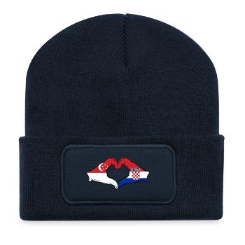 Singapur Kroatien Flagge Hände Herzform - Recycelte Patch Beanie - French Navy - Vorne