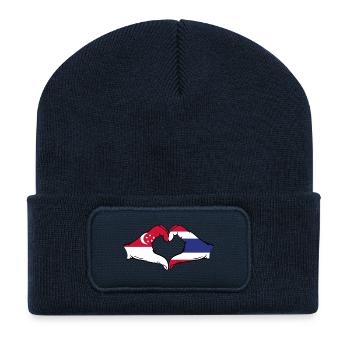 Singapour Drapeau de la Thaïlande mains en forme de coeur utilisé - Beanie recyclé à patch - bleu marine - Devant
