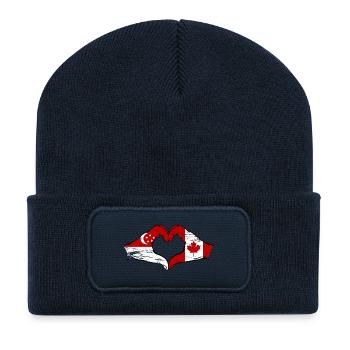 Singapur Kanada Flagge Hände Herzform - Recycelte Patch Beanie - French Navy - Vorne