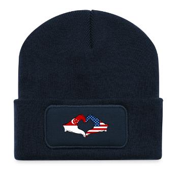 Singapur USA Flagge Hände Herzform - Recycelte Patch Beanie - French Navy - Vorne
