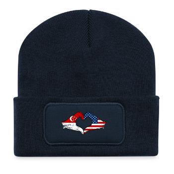 Singapur USA Flagge Hände Herzform used - Recycelte Patch Beanie - French Navy - Vorne