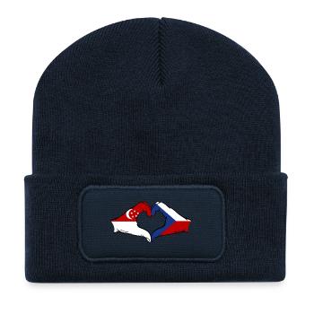 Singapur Tschechien Flagge Hände Herzform - Recycelte Patch Beanie - French Navy - Vorne