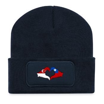 Singapur Taiwan Hände Herzform - Recycelte Patch Beanie - French Navy - Vorne