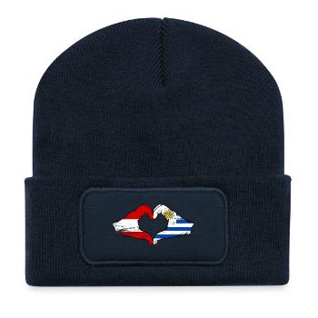 Österreich Uruguay Flagge Hände Herzform used - Recycelte Patch Beanie - French Navy - Vorne