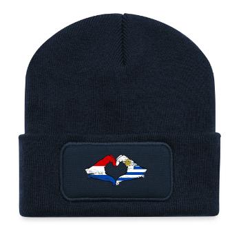 Holland Uruguay Flag Hands Heart Shape Used - Recycled Patch Beanie - french navy - Front