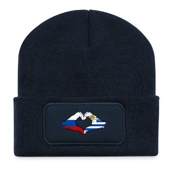 Russia Uruguay Flag Hands Heart Shape Used - Recycled Patch Beanie - french navy - Front