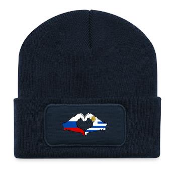 Russia Uruguay Flag Hands Heart Shape - Recycled Patch Beanie - french navy - Front