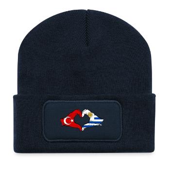 Turkey Uruguay Flag Hands Heart Shape Used - Recycled Patch Beanie - french navy - Front