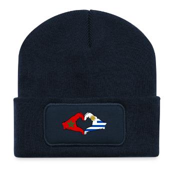 Marokko Uruguay Flagge Hnde Herzform - Recycelte Patch Beanie - French Navy - Vorne