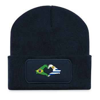 Brazil Uruguay Flag Hands Heart Shape - Recycled Patch Beanie - french navy - Front