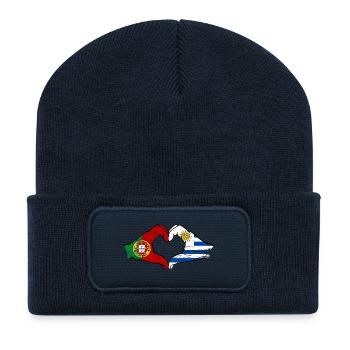 Portugal Uruguay Flag Hands Heart Shape Used - Recycled Patch Beanie - french navy - Front