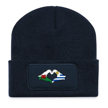 Wales Uruguay Flag Hands Heart Shape - Recycled Patch Beanie - french navy - Front