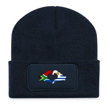 Südafrika Uruguay Flagge Hände Herzform - Recycelte Patch Beanie - French Navy - Vorne