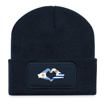Argentine Uruguay Drapeau Mains Coeur Forme - Beanie recyclé à patch - bleu marine - Devant
