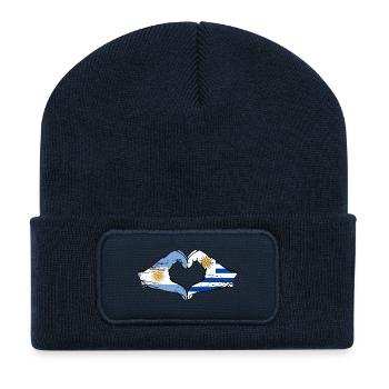 Argentine Uruguay Drapeau Mains Coeur Utilisé - Beanie recyclé à patch - bleu marine - Devant