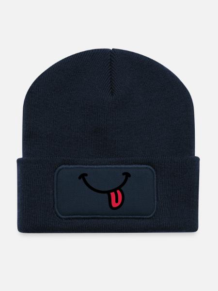 Smiley grin tongue - Recycled Patch Beanie - french navy