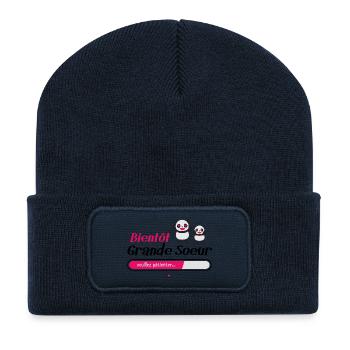 Bientôt grande sœur - Beanie recyclé à patch - bleu marine - Devant