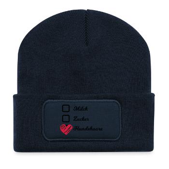 Milch Zucker Hundehaare Kaffee Becher Tasse - Recycelte Patch Beanie - French Navy - Vorne