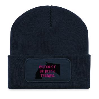 Pferd Pferde Reiten Reiterin Reitsport Geschenk - Recycelte Patch Beanie - French Navy - Vorne