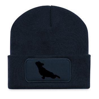 French Bulldog Yoga - Recycelte Patch Beanie - French Navy - Vorne