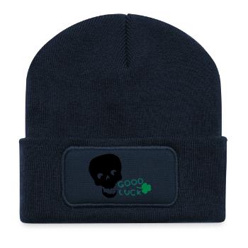 Good Luck shamrock txt & skull - Recycled Patch Beanie - french navy - Front