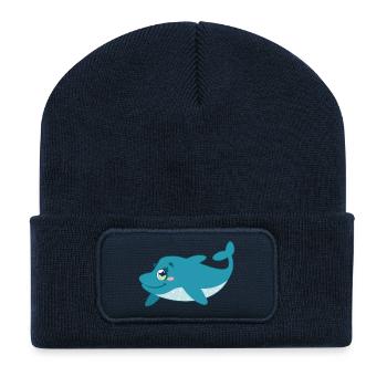 Süßer Delfin mit Rand - Recycelte Patch Beanie - French Navy - Vorne