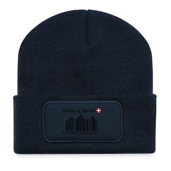 MadeInSavoieBarCodeBlack1 - Beanie recyclé à patch - bleu marine - Devant