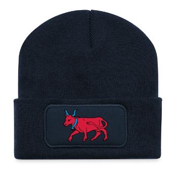 Zeichnung rote Kuh Vektor Metzger Züchter Béarn - Recycelte Patch Beanie - French Navy - Vorne