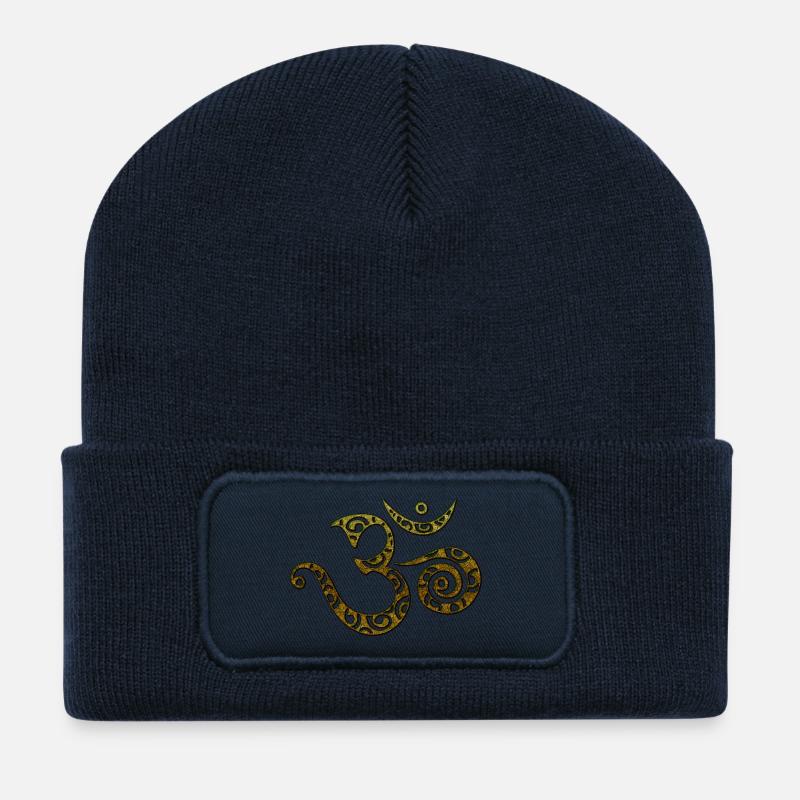 OM, AUM, BUDDHISM, SPIRITUALITY, MANTRA, YOGA, ZEN - Beanie recyclé à patch - bleu marine