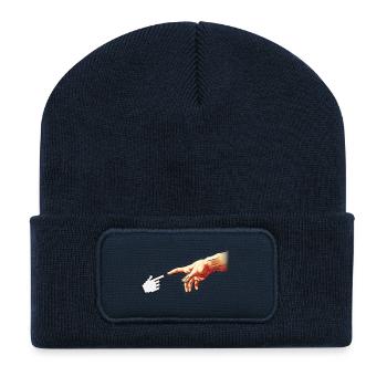 Funny 8bit Nerd & Geek Humor (Creation of Adam) - Recycled Patch Beanie - french navy - Front