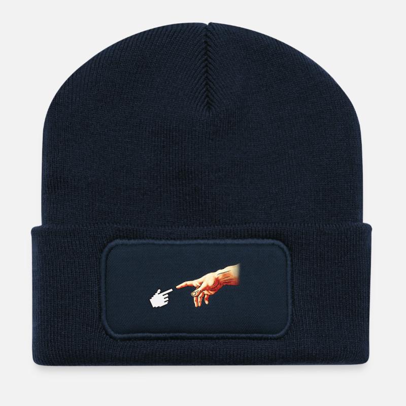 Funny 8bit Nerd & Geek Humor (Creation of Adam) - Recycelte Patch Beanie - French Navy