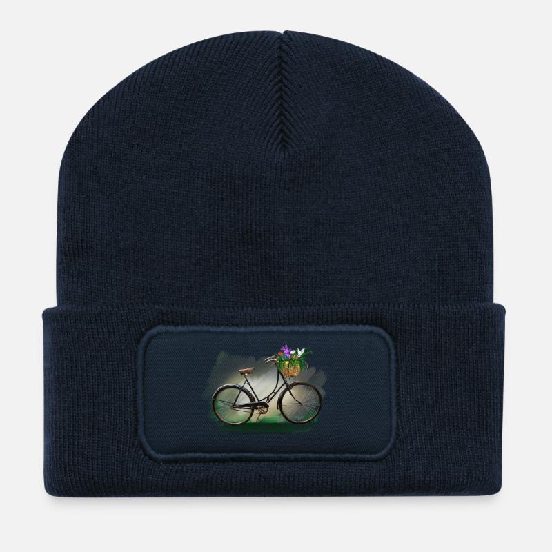 Blumenfahrrad mit Korb - Recycelte Patch Beanie - French Navy