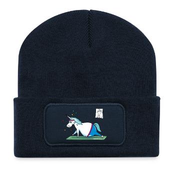 "Fluffy" fat unicorn - Beanie recyclé à patch - bleu marine - Devant