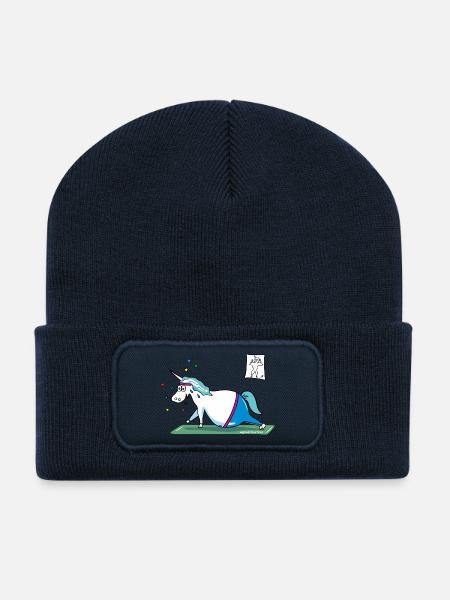 "Fluffy" fat unicorn - Beanie recyclé à patch - bleu marine