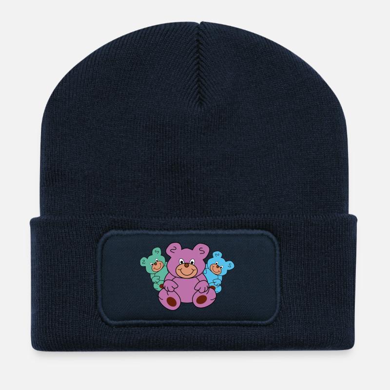 Teddybären Teddys Bären bunt drei - Recycelte Patch Beanie - French Navy