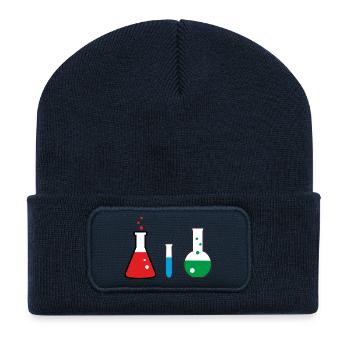 Laboratory flasks, science, chemistry - Beanie recyclé à patch - bleu marine - Devant