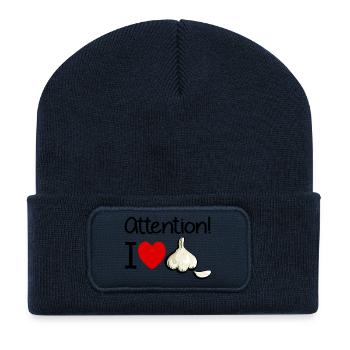 Knoblauch Achtung Kochen Geruch Geschenk - Recycelte Patch Beanie - French Navy - Vorne