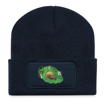Photo d’escargots sur feuille, photos d’animaux - Beanie recyclé à patch - bleu marine - Devant