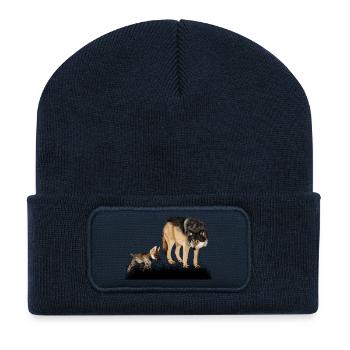 Mit dem Bär im Wald umwerfender Wolf - Recycelte Patch Beanie - French Navy - Vorne