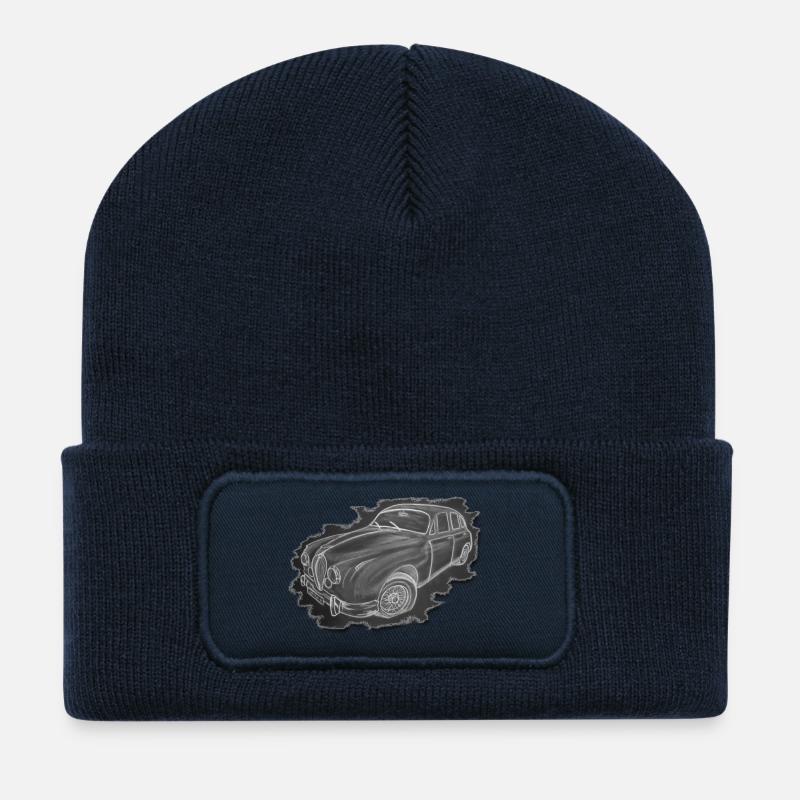 Vintage car - drawing - Recycled Patch Beanie - french navy