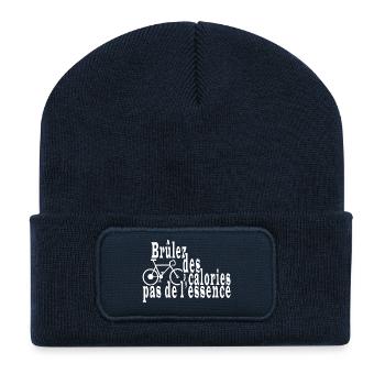 Vélo humour écologie militant. - Beanie recyclé à patch - bleu marine - Devant