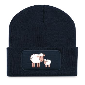 Kuschelige Schaffamilie Cartoon - Recycelte Patch Beanie - French Navy - Vorne