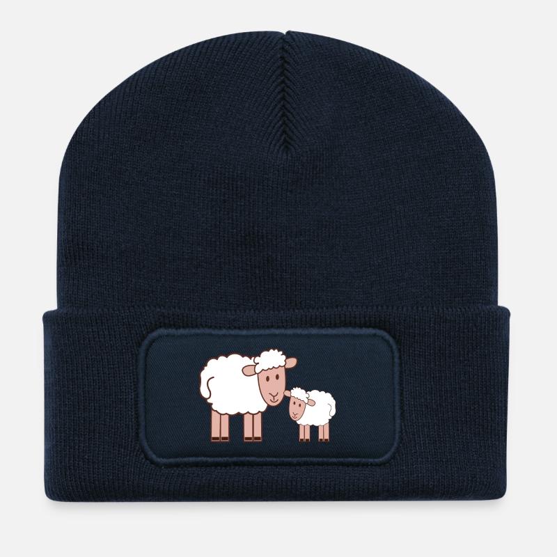 Dessin animé de la famille de moutons câlins - Beanie recyclé à patch - bleu marine
