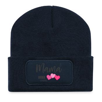Mama hoch 3 Drillingsmama Drillinge Loading Herz - Recycelte Patch Beanie - French Navy - Vorne