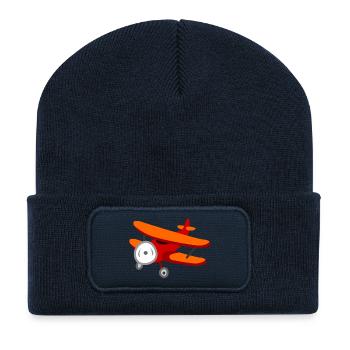 Avion biplan rouge - Beanie recyclé à patch - bleu marine - Devant