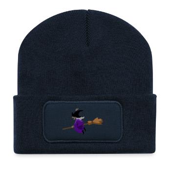 La sorcière vole sur le balai - Beanie recyclé à patch - bleu marine - Devant