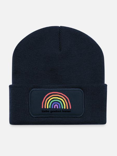 Regenbogen Liebe Statement Freiheit Frieden - Recycelte Patch Beanie - French Navy