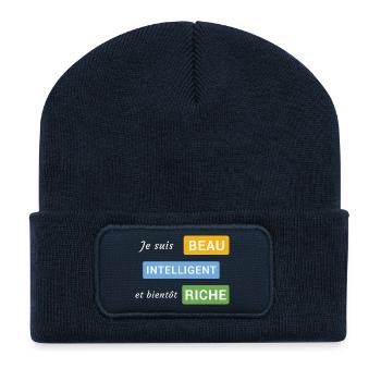 Je suis beau, intelligent et bientôt riche - Beanie recyclé à patch - bleu marine - Devant