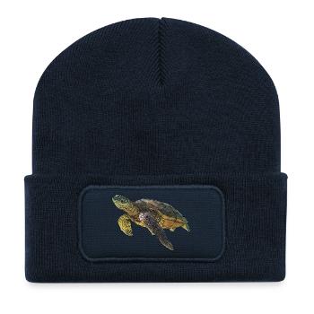 Realistische Grüne Meeresschildkröte - Recycelte Patch Beanie - French Navy - Vorne